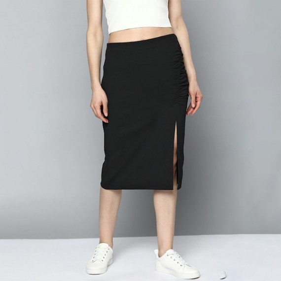 https://www.goldensgrove.in/products/women-black-pure-cotton-solid-ruched-straight-skirt