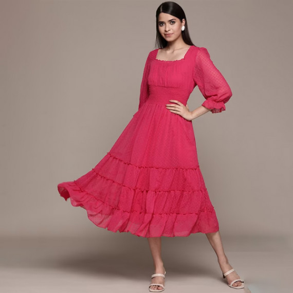 https://www.goldensgrove.in/products/fuchsia-solid-chiffon-smocked-tiered-midi-dress