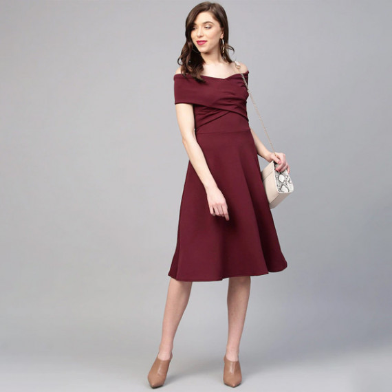 https://www.goldensgrove.in/products/burgundy-off-shoulder-pleated-fit-flare-dress