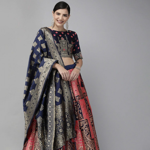 https://www.goldensgrove.in/products/pink-navy-blue-woven-design-semi-stitched-lehenga-unstitched-blouse-with-dupatta
