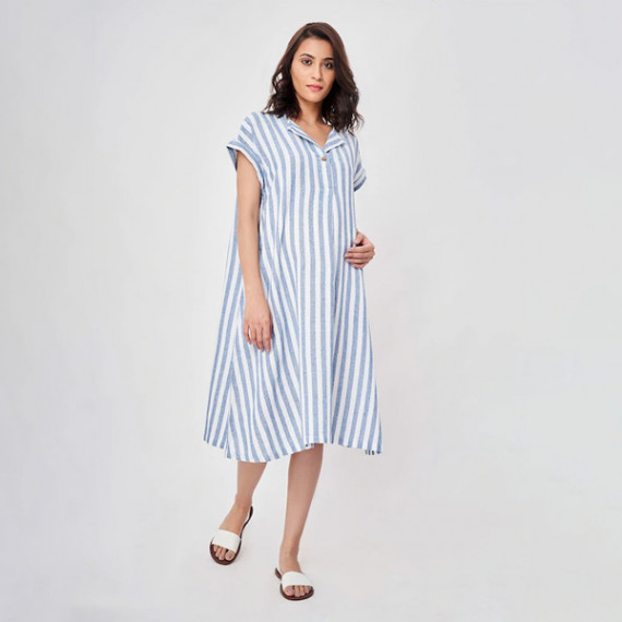 https://www.goldensgrove.in/products/blue-striped-maternity-shirt-midi-dress