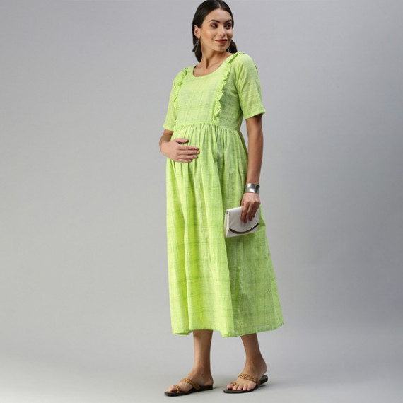 https://www.goldensgrove.in/products/lime-green-woven-design-handloom-maternity-a-line-midi-dress