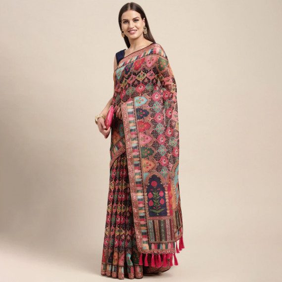 https://www.goldensgrove.in/products/peach-coloured-multicoloured-kalamkari-sequinned-linen-blend-block-print-saree